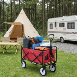 vidaXL Vouwbare winkelwagentje met remmen Rood 94 x 53 x 99 cm