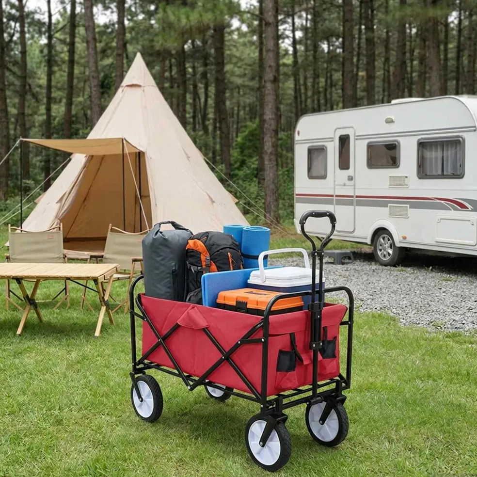 vidaXL Vouwbare winkelwagentje met remmen Rood 94 x 53 x 99 cm