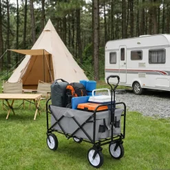 vidaXL Vouwbare winkelwagentje met remmen Grijs 94 x 53 x 99 cm