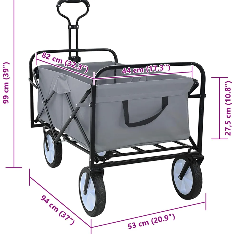 vidaXL Vouwbare winkelwagentje met remmen Grijs 94 x 53 x 99 cm