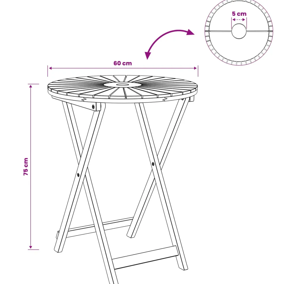 vidaXL Vouw Tuin Tafel Naturel Ø60 x 75 cm Massief Acaciahout