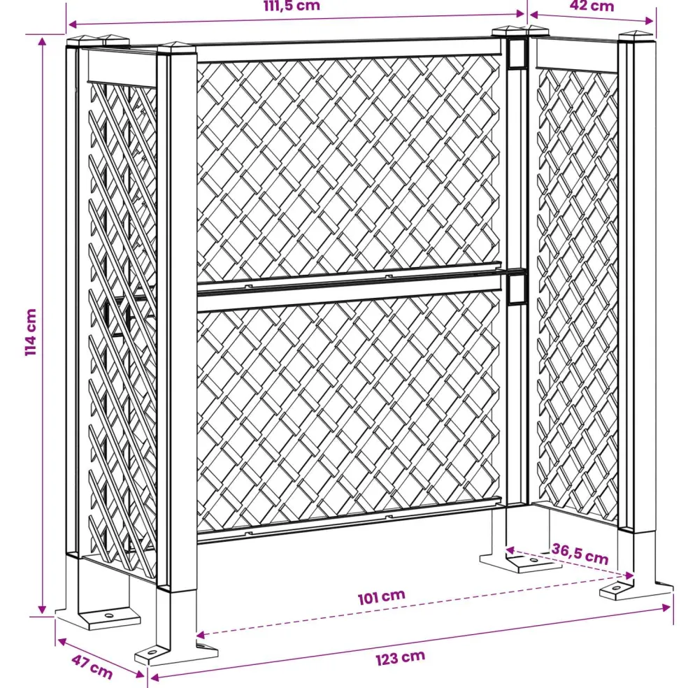 vidaXL Vuilnisbak Trellis Antracietkleurig 123 x 47 x 114 cm PP