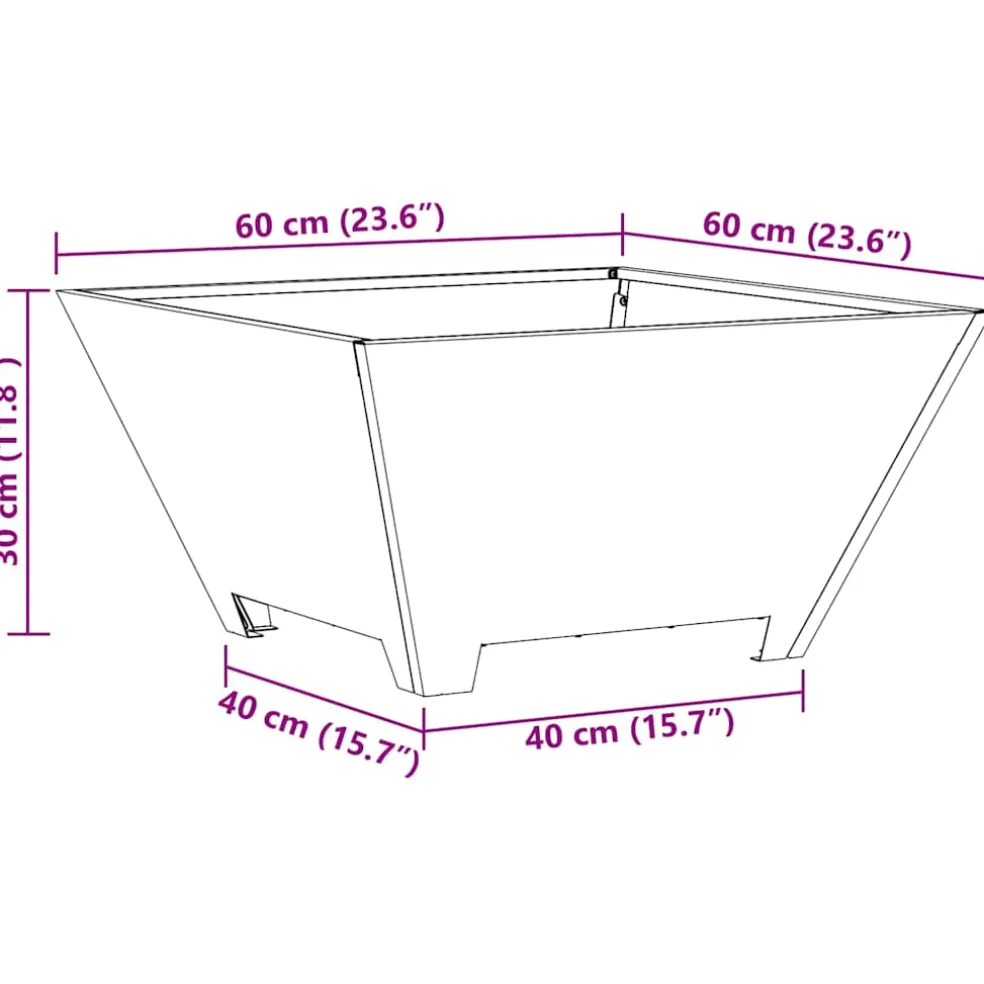 vidaXL Vuurkom Zwart 60 x 60 x 30 cm weervast staal