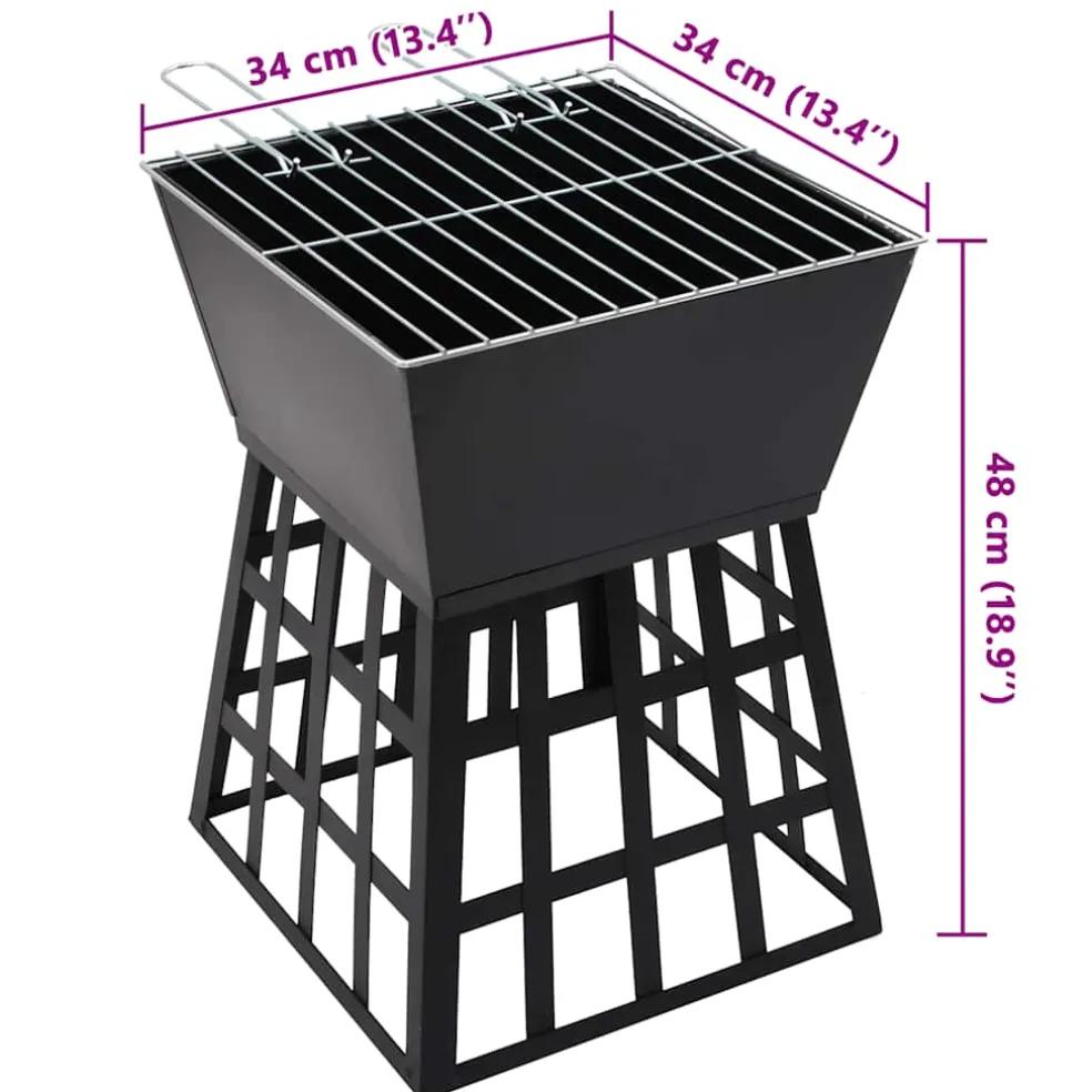 vidaXL Vuurplaats en barbecue 2-in-1 34x34x48 cm staal