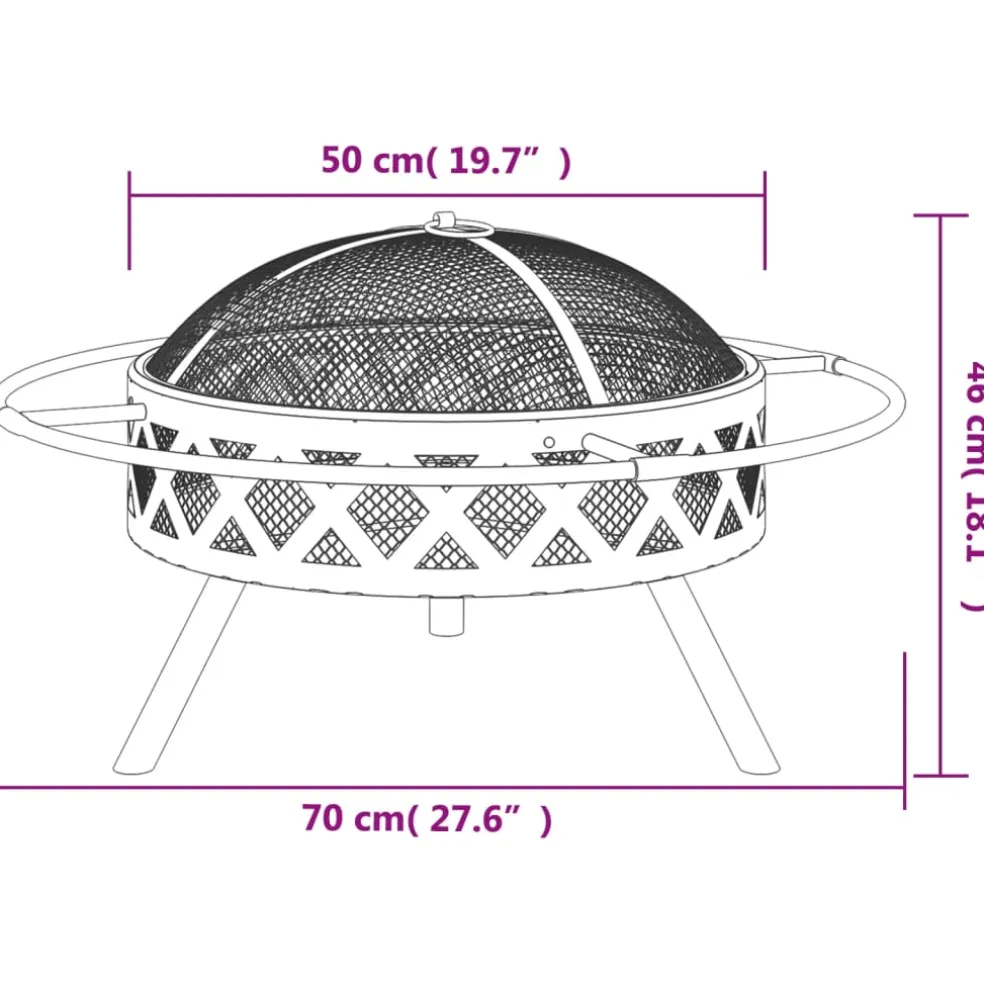 vidaXL Vuurplaats met pook XXL 70 cm staal