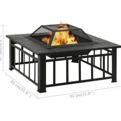 vidaXL Vuurplaats met pook XXL 81x81x47 cm staal