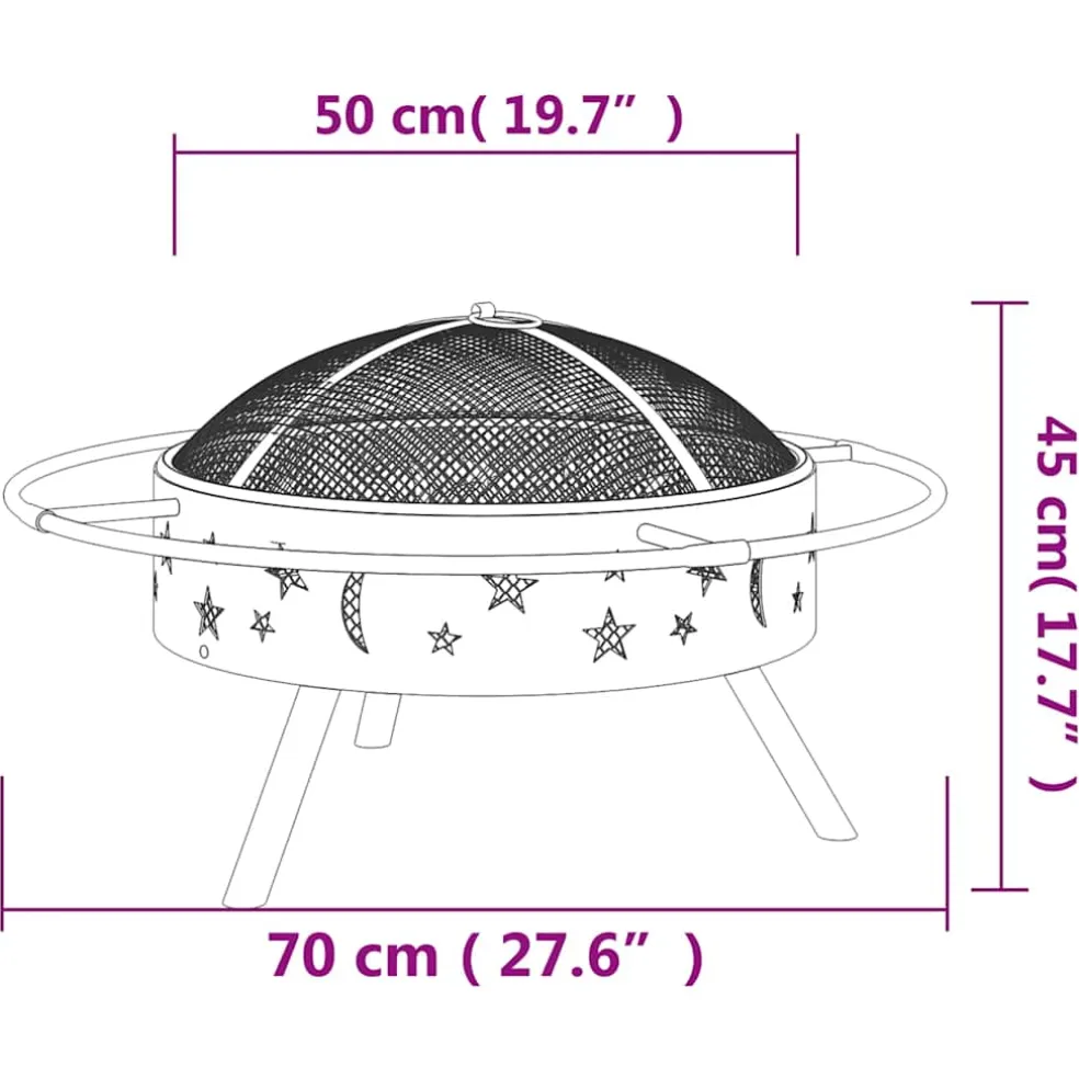 vidaXL Vuurplaats met pook XXL 70 cm staal
