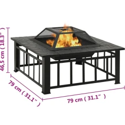 vidaXL Vuurplaats met pook XXL 79x79x46,5 staal