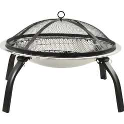 vidaXL Vuurschaal en barbecue 2-in-1 met pook 56x56x49 cm rvs