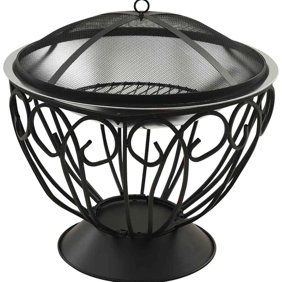 vidaXL Vuurschaal en barbecue 2-in-1 met pook 59x59x60 cm rvs