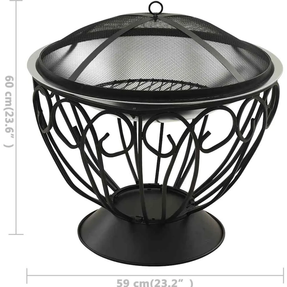vidaXL Vuurschaal en barbecue 2-in-1 met pook 59x59x60 cm rvs