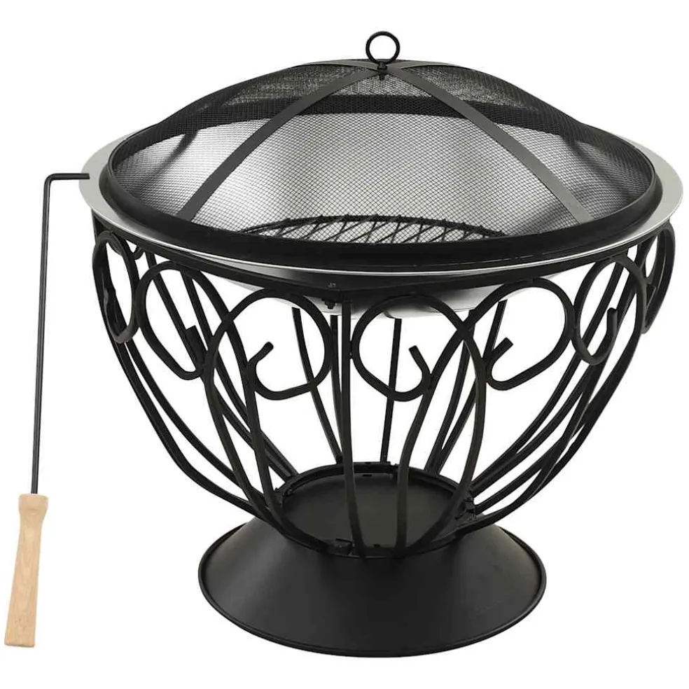 vidaXL Vuurschaal en barbecue 2-in-1 met pook 59x59x60 cm rvs