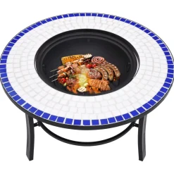 vidaXL Vuurschaal mozaïek 68 cm keramiek blauw en wit