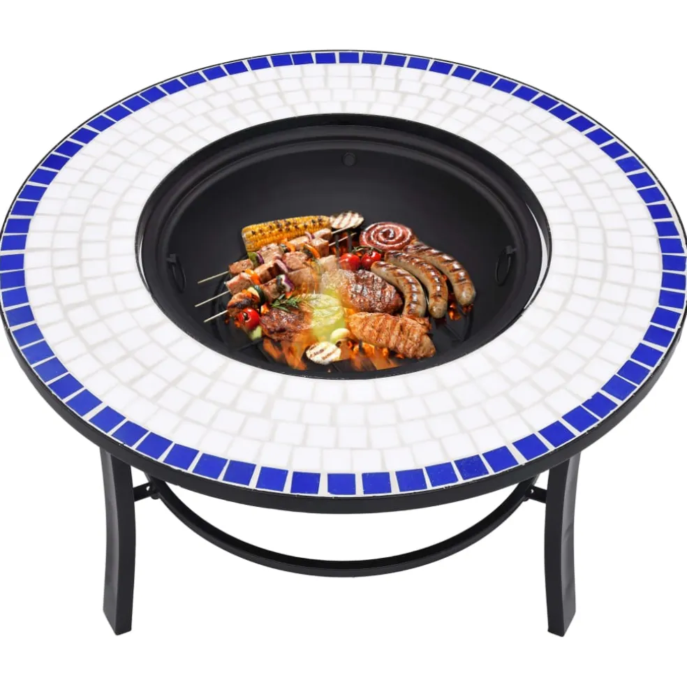 vidaXL Vuurschaal mozaïek 68 cm keramiek blauw en wit
