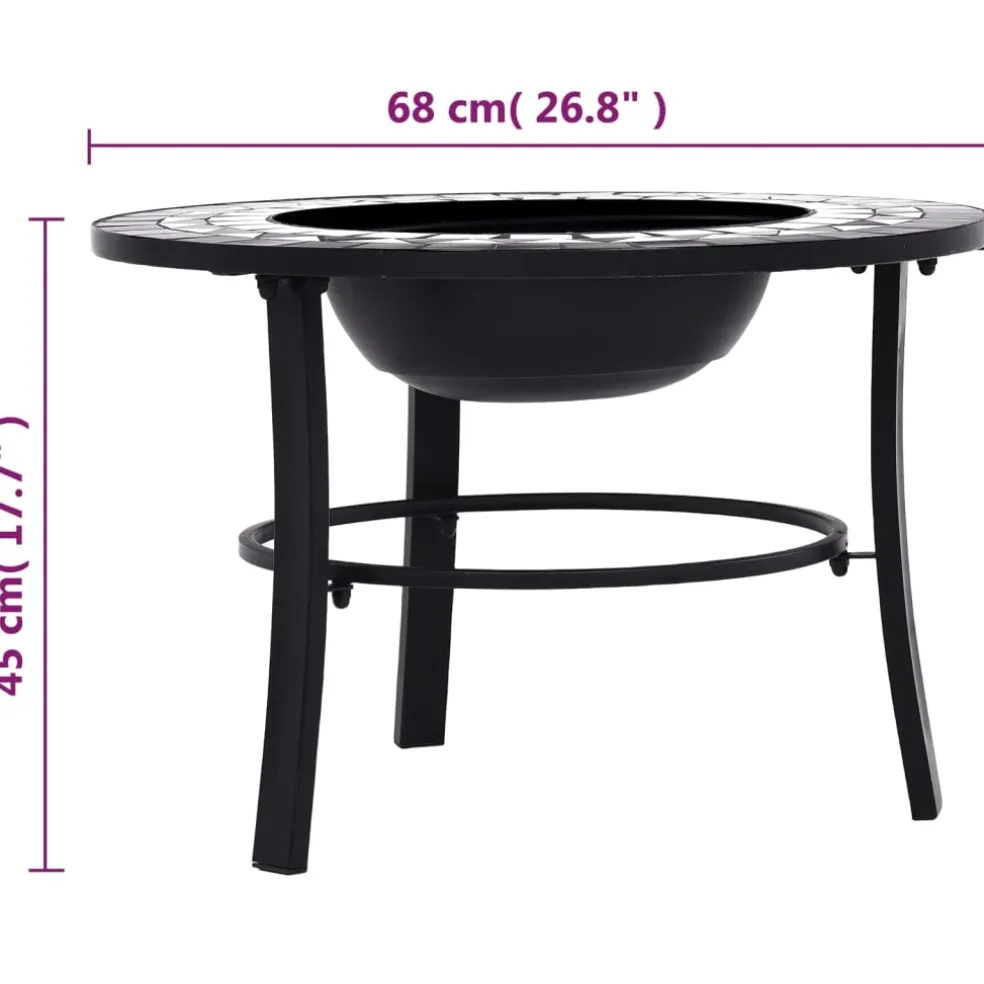 vidaXL Vuurschaal mozaïek 68 cm keramiek zwart en wit