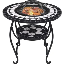vidaXL Vuurtafel mozaïek 68 cm keramiek zwart en wit