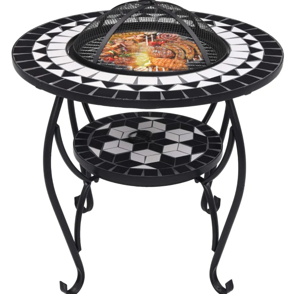 vidaXL Vuurtafel mozaïek 68 cm keramiek zwart en wit
