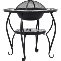 vidaXL Vuurtafel mozaïek 68 cm keramiek zwart en wit