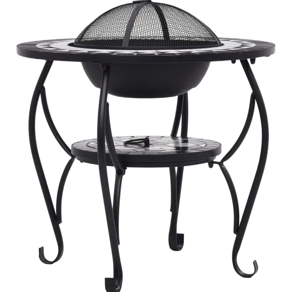 vidaXL Vuurtafel mozaïek 68 cm keramiek zwart en wit