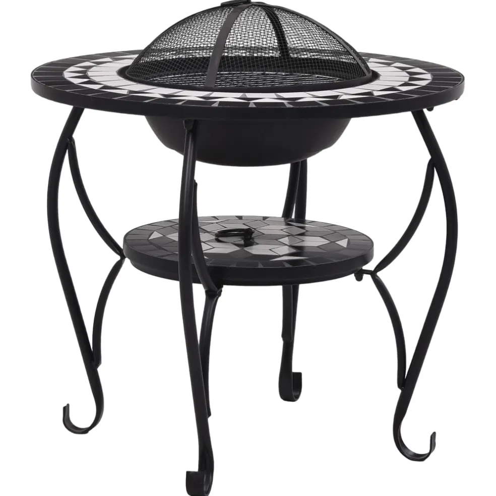 vidaXL Vuurtafel mozaïek 68 cm keramiek zwart en wit
