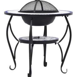 vidaXL Vuurtafel mozaïek 68 cm keramiek blauw en wit