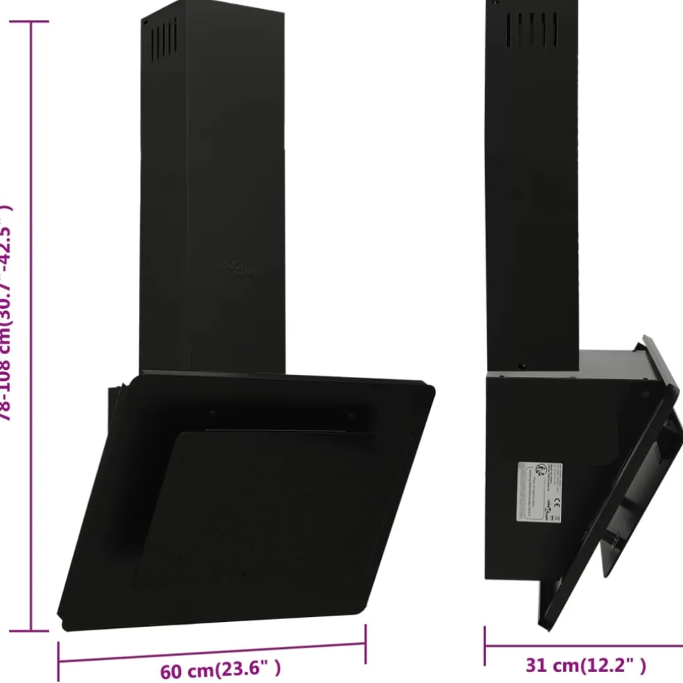 vidaXL Wandafzuigkap 60 cm roestvrij staal en gehard glas zwart