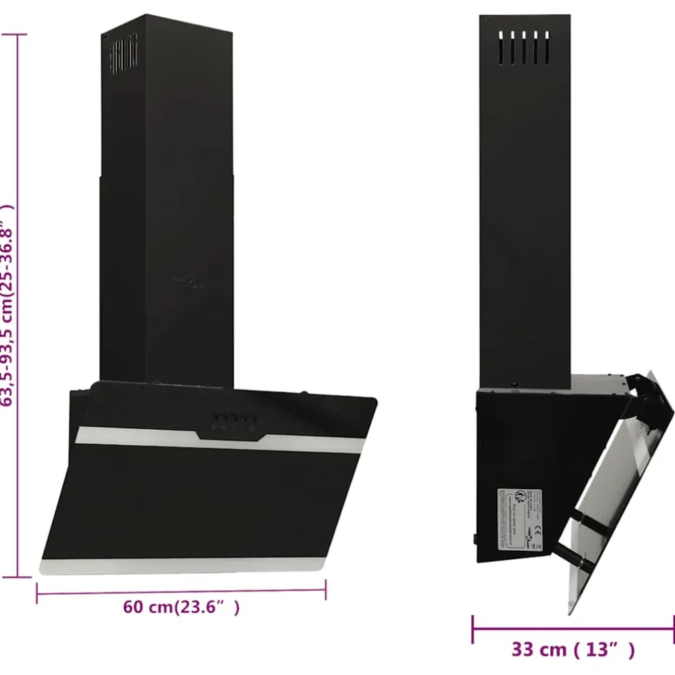 vidaXL Wandafzuigkap 60 cm staal en gehard glas zwart