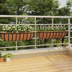 vidaXL Wandbakken 2 st met kokosvezel 61x19x16 cm staal zwart
