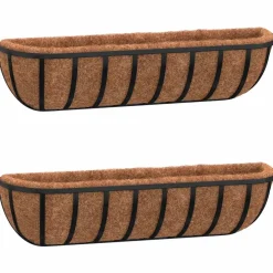 vidaXL Wandbakken 2 st met kokosvezel 61x19x16 cm staal zwart