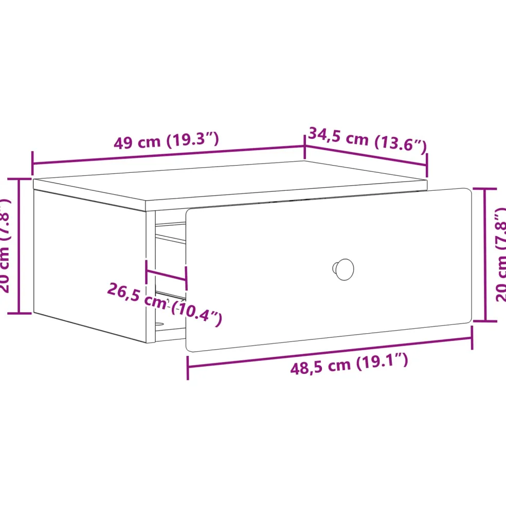 vidaXL Wandbeugel Bedkast Artisanaal eiken 49 x 34,5 x 20 cm