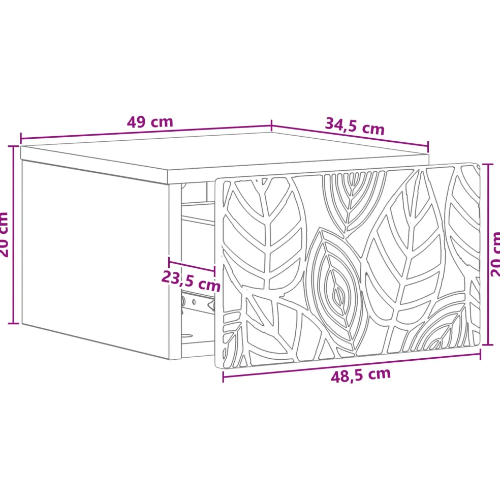 vidaXL Wandbeugel Bedkast Wit 49 x 34,5 x 20 cm Bewerkt hout