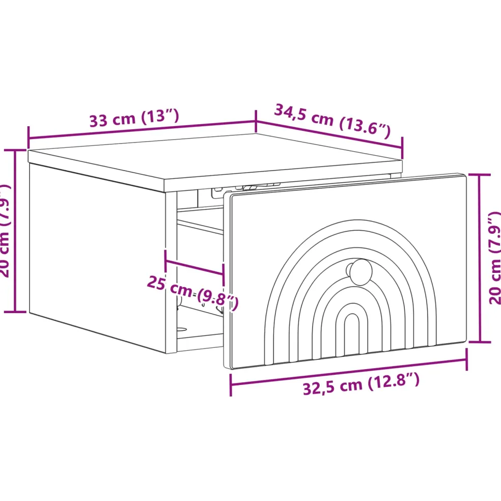 vidaXL Wandbeugel Bedkast Zwart 33 x 34,5 x 20 cm Bewerkt hout