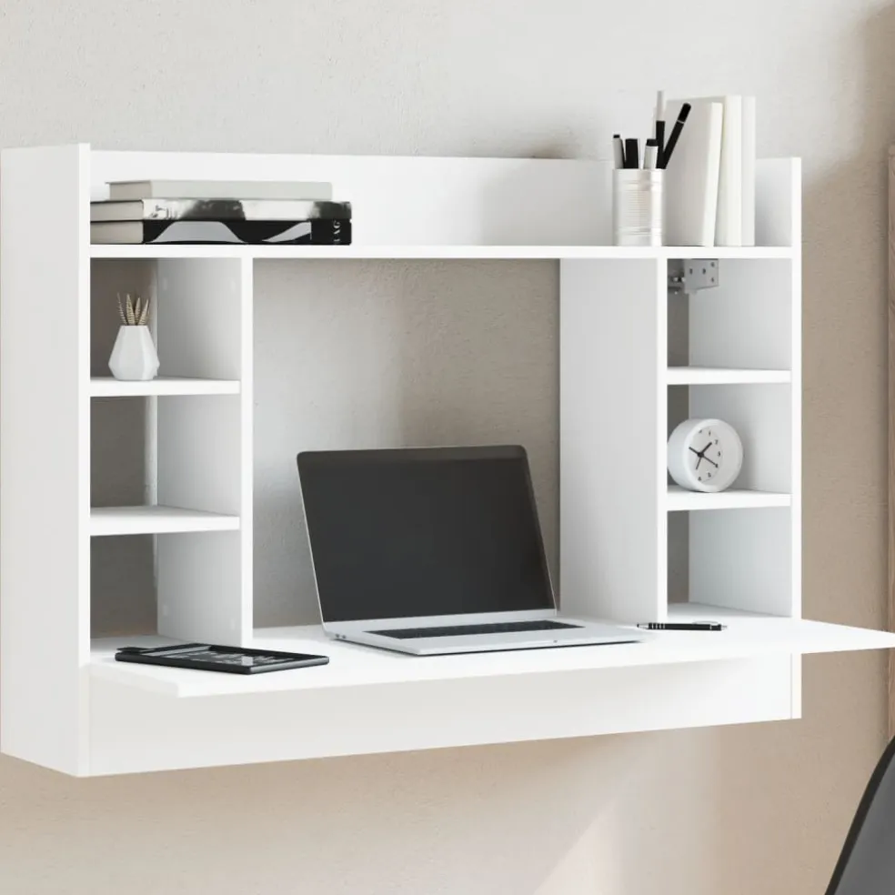 vidaXL Wandbureau 105x48x75 cm bewerkt hout wit