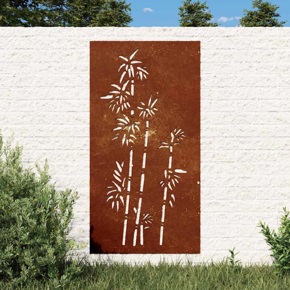 vidaXL Wanddecoratie tuin bamboe-ontwerp 105x55 cm cortenstaal