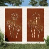 vidaXL Wanddecoratie tuin 2 st bloemenontwerp 105x55 cm cortenstaal