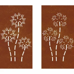 vidaXL Wanddecoratie tuin 2 st bloemenontwerp 105x55 cm cortenstaal