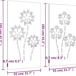 vidaXL Wanddecoratie tuin 2 st bloemenontwerp 105x55 cm cortenstaal