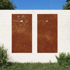 vidaXL Wanddecoratie tuin 2 st bloemenontwerp 105x55 cm cortenstaal