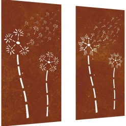 vidaXL Wanddecoratie tuin 2 st bloemenontwerp 105x55 cm cortenstaal