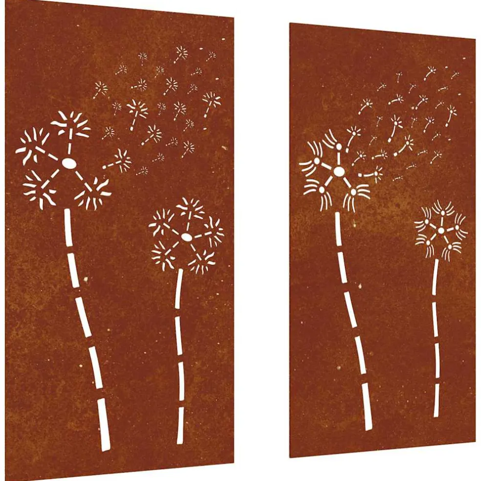 vidaXL Wanddecoratie tuin 2 st bloemenontwerp 105x55 cm cortenstaal