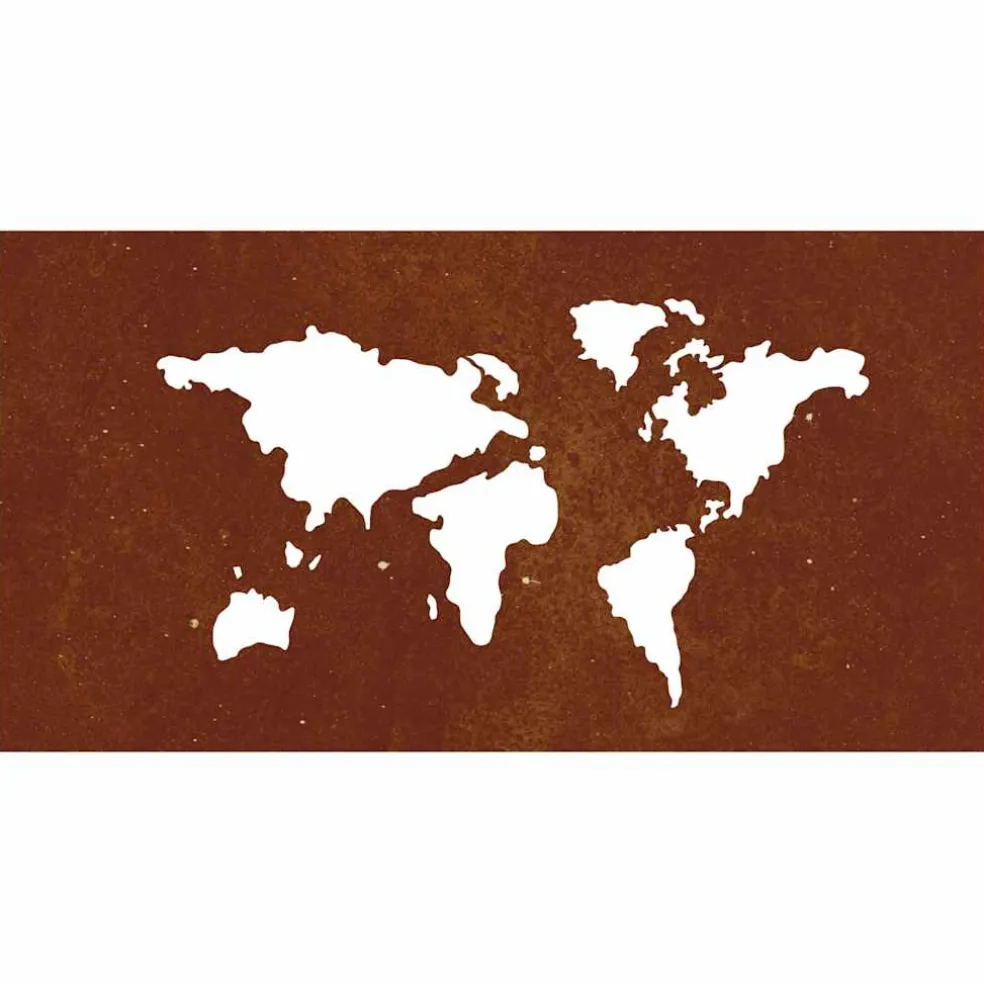vidaXL Wanddecoratie tuin wereldkaartontwerp 105x55 cm cortenstaal