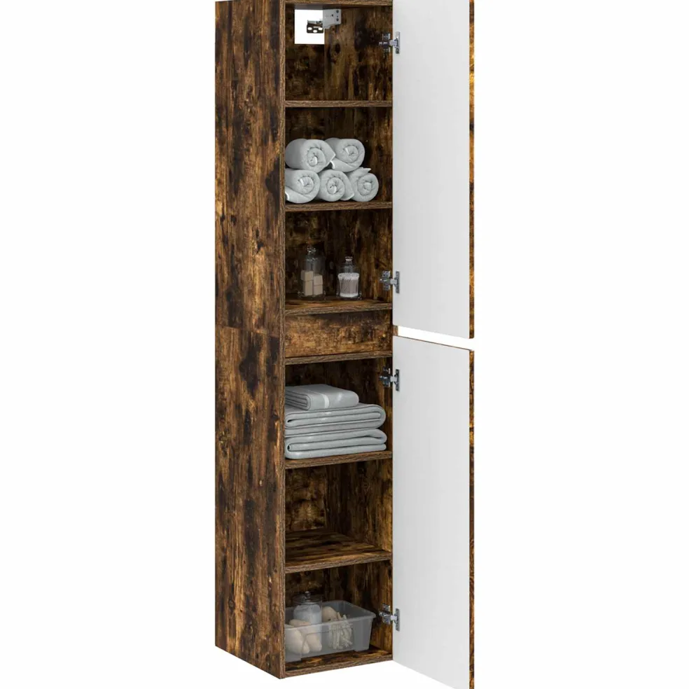 vidaXL Wand Gemonteerde Badkamerkast Gerookt eiken 33 x 34,5 x 160 cm