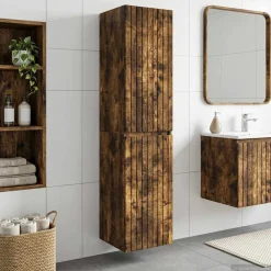 vidaXL Wand Gemonteerde Badkamerkast Gerookt eiken 33 x 34,5 x 160 cm
