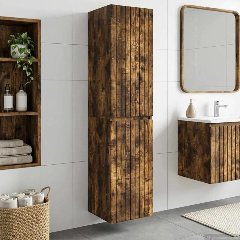 vidaXL Wand Gemonteerde Badkamerkast Gerookt eiken 33 x 34,5 x 160 cm