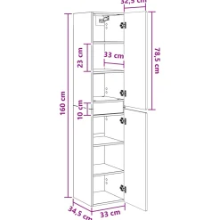 vidaXL Wand Gemonteerde Badkamerkast Gerookt eiken 33 x 34,5 x 160 cm