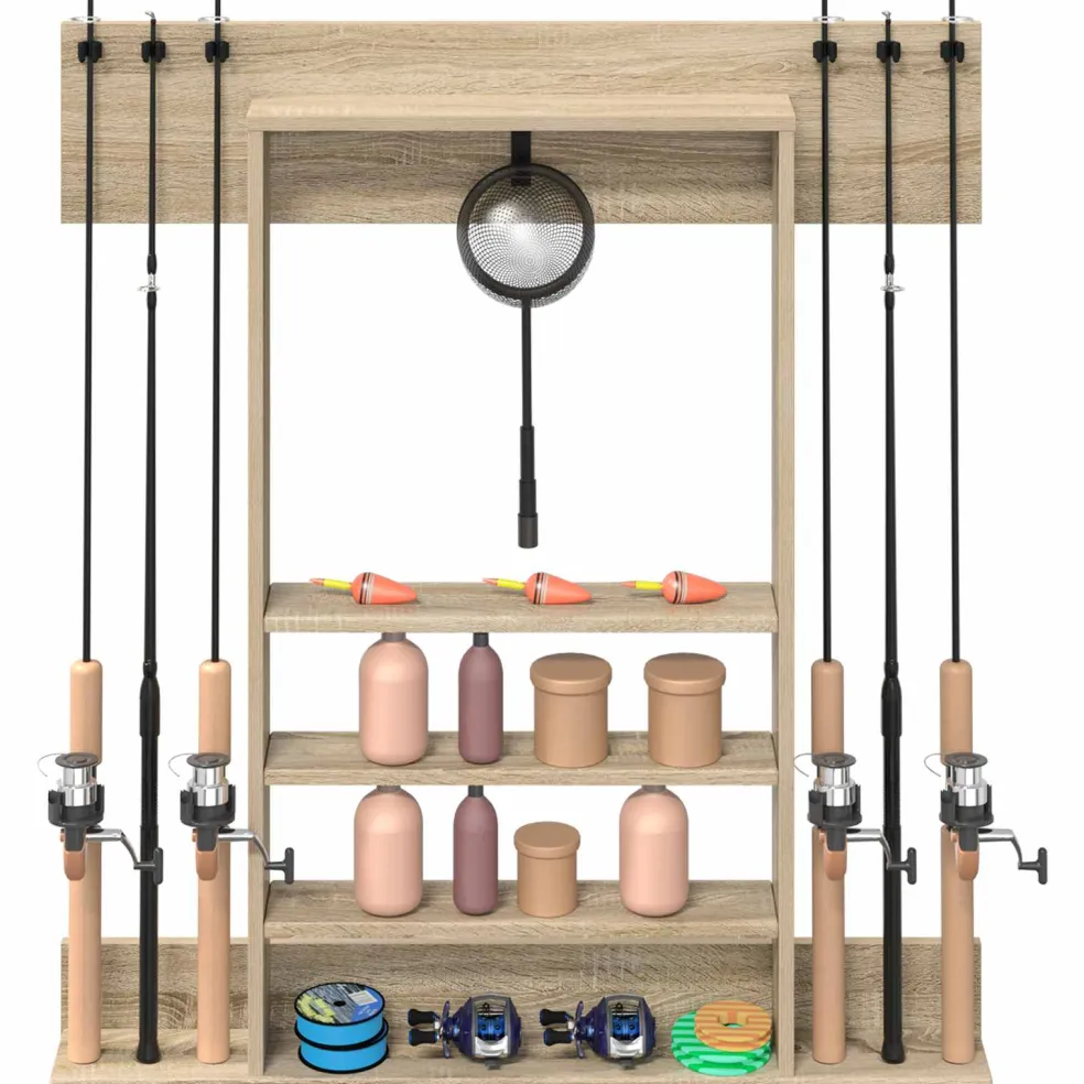 vidaXL Wandgemonteerde hengelhouder Bewerkt hout 93 x 12 x 103 cm