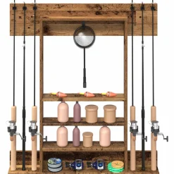 vidaXL Wandgemonteerde hengelhouder Bewerkt hout 93 x 12 x 103 cm