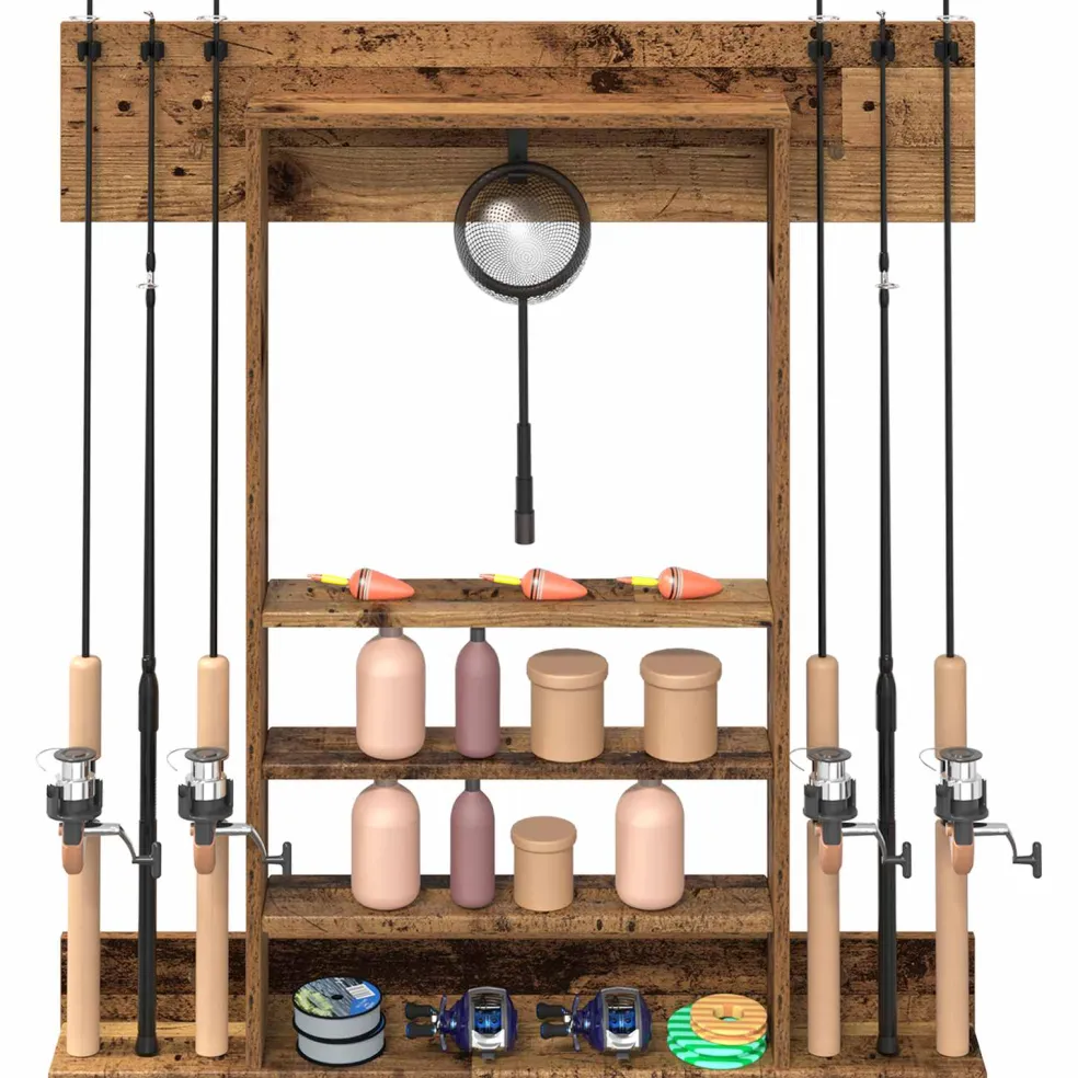 vidaXL Wandgemonteerde hengelhouder Bewerkt hout 93 x 12 x 103 cm