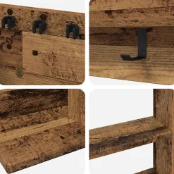 vidaXL Wandgemonteerde hengelhouder Bewerkt hout 93 x 12 x 103 cm