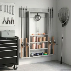 vidaXL Wandgemonteerde hengelhouder Bewerkt hout 93 x 12 x 103 cm